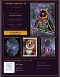 ✨ Turn your beloved pet into a work of art! 🎨🐾

We’re excited to share the work of Studio Raaijmakers, a talented local artist creating beautiful, hand-painted custom pet portraits. From regal and traditional to whimsical and completely unique, they can turn your favorite pet photo into something truly special. ❤️

🎨 Custom pet portraits
🐾 Hand-painted original artwork
👑 Traditional, regal, fantasy & imaginative concepts
📍 Fort Pierce, FL

If you’ve ever wanted a one-of-a-kind piece of art featuring your favorite Wildside patient, contact Studio Raaijmakers directly to discuss your commission!

📞 561-710-8262
📸 Instagram: @studio_Raaijmakers

Go check out their work and tell them Wildside sent you! 🐶🦜🐰🦎🐱✨

#WildsideVet #WildsideVeterinary #PetPortrait #CustomPetArt #PetArt PetPortraitArtist SupportLocalArtists FortPierce FloridaArtist